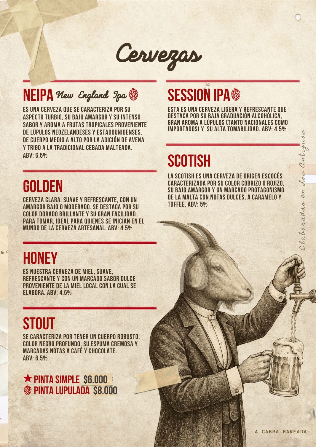 Carta de cervezas artesanales de La Cabra Mareada